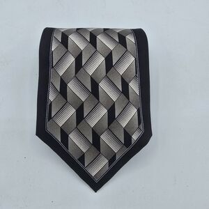Zylos George Machado Necktie Gray Geometric Square Silk 58 X 4in Vintage
